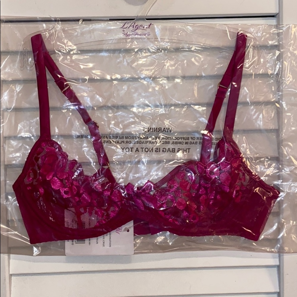 NWT L’Agent by AP Odessa Mesh Demi Bra, Cerise - Picture 10 of 12